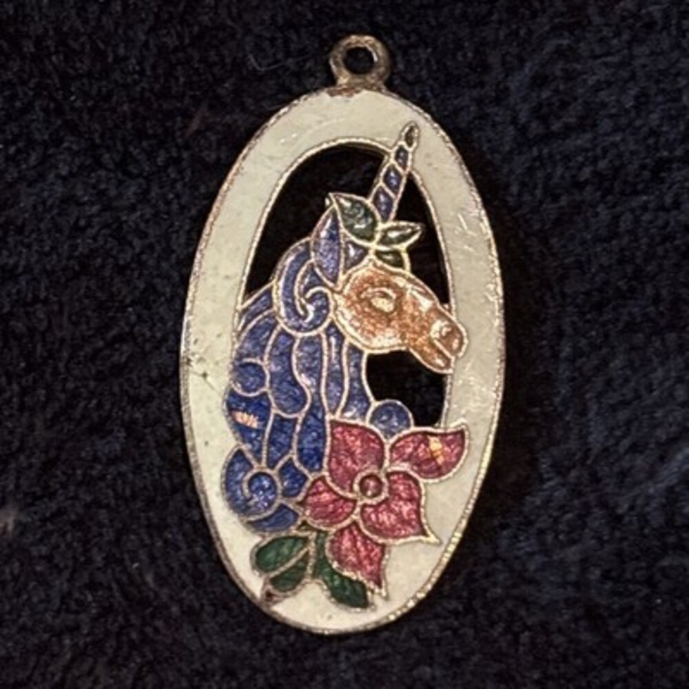 Vintage Enamel Unicorn Pendant - See Images for Condition